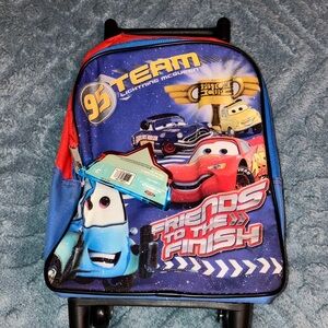Disney Cars Friends to the Finish Rolling Backpack - Blue and Red New